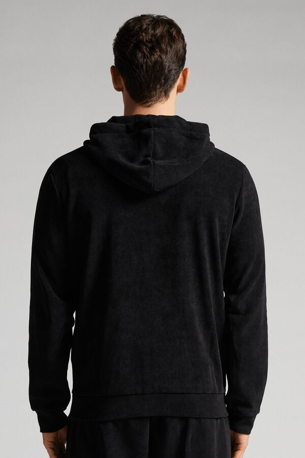 Black Intimissimi Ribbed Chenille Men Hoodie | khQSg9T7