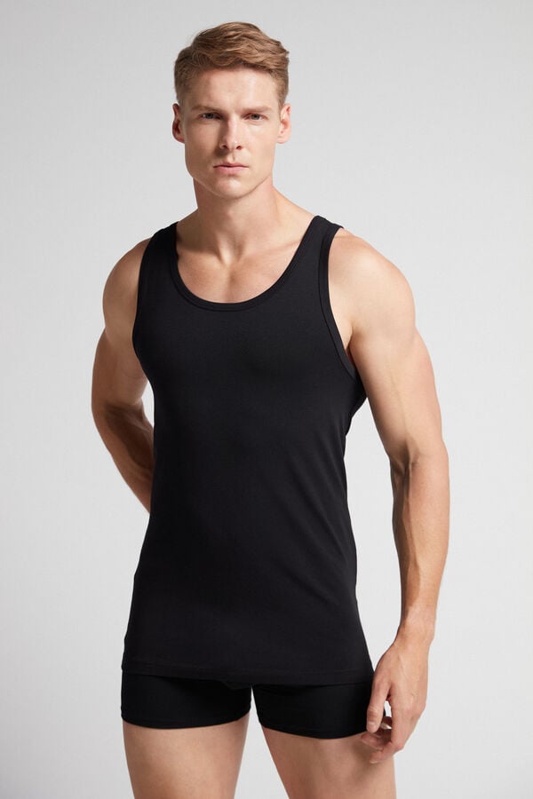 Black Intimissimi Round Neck In Stretch Superior Cotton Men Tank Top | cK3onpJH