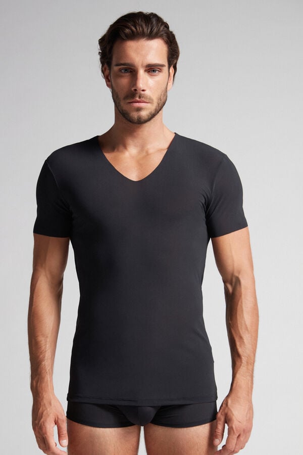 Black Intimissimi Seamless Micromesh Men T-Shirt | i3iGeCht