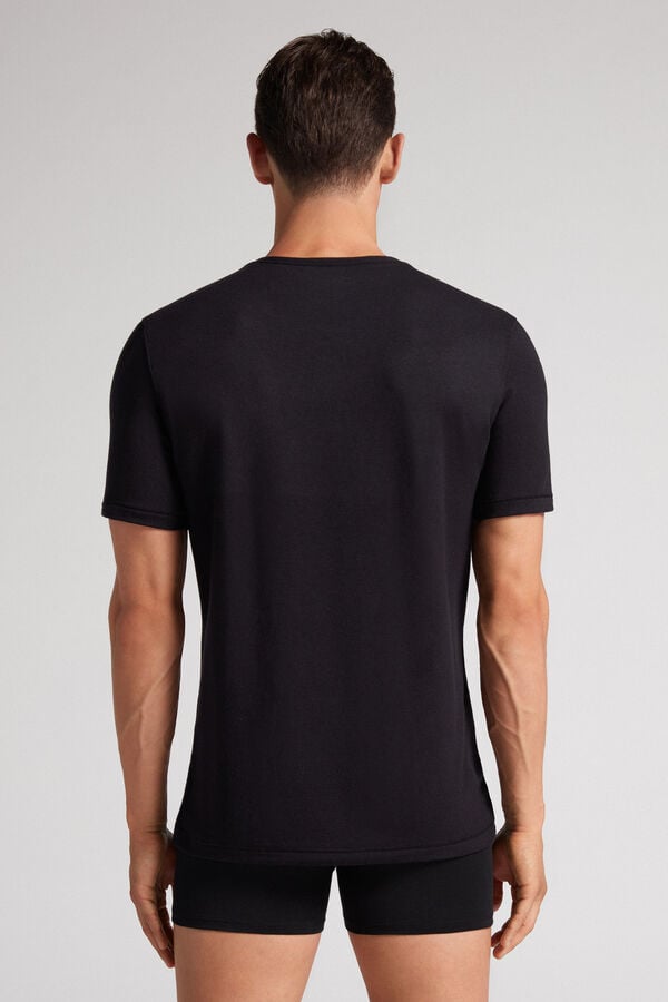 Black Intimissimi Short-Sleeve Modal-Cashmere Men T-Shirt | h9QlkD03