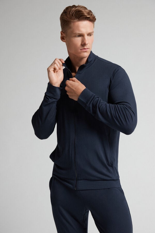 Black Intimissimi Silk And Modal Zip-Up Men Sweatshirt | GjA8Dm7C