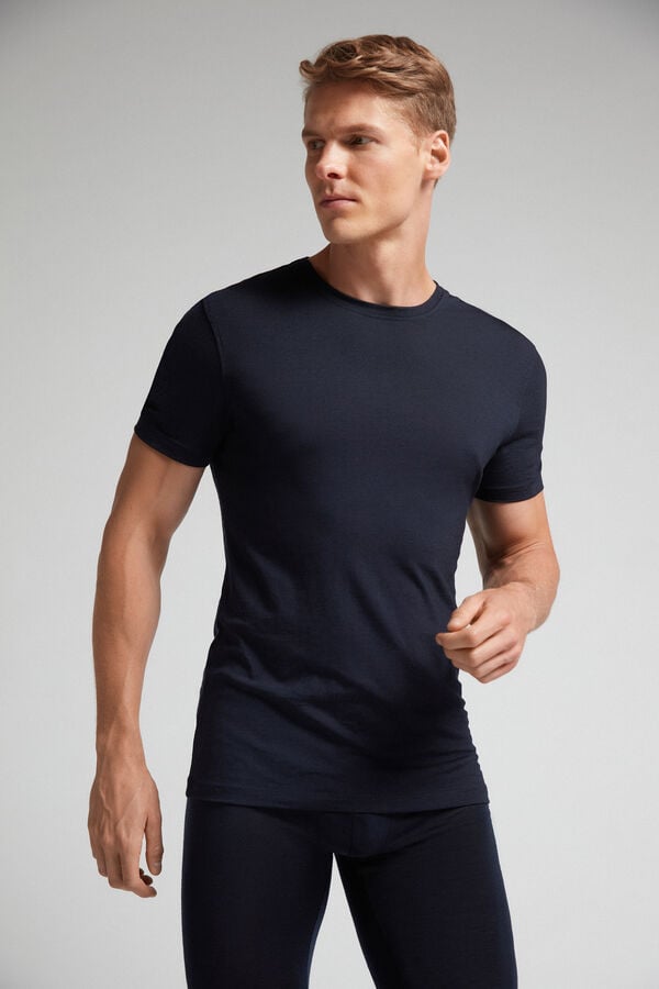 Black Intimissimi Stretch Merino Wool Short-Sleeve Men T-Shirt | bTiR5cS2