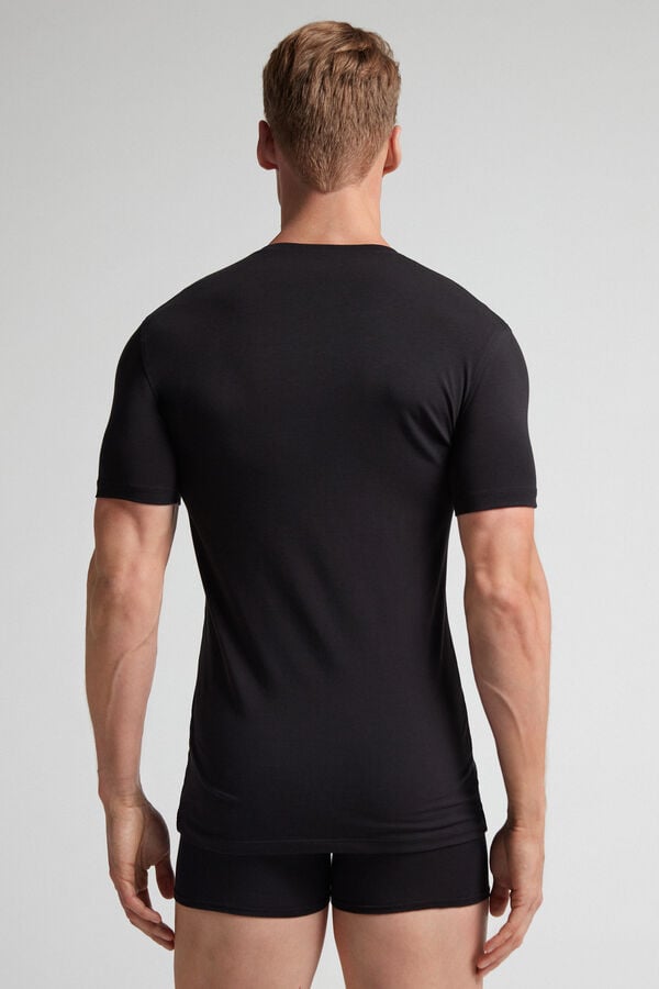 Black Intimissimi Stretch Superior Cotton V-Neck Men T-Shirt | wltUcFeZ