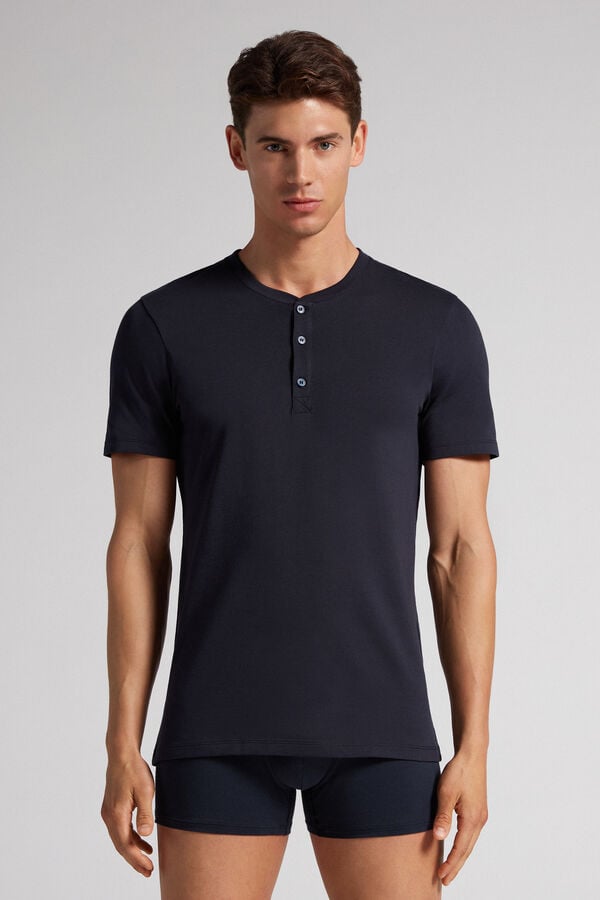 Black Intimissimi Superior Cotton Henley Men T-Shirt | iAKINUKq