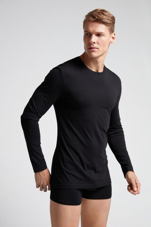 Black Intimissimi Superior Cotton Men Long Sleeve | oevCv3tk