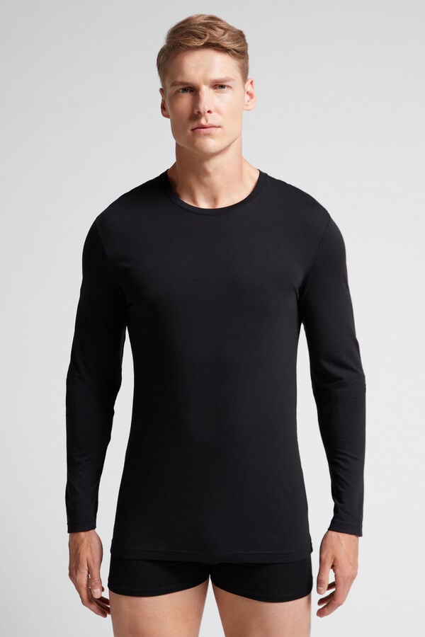 Black Intimissimi Superior Cotton Men Long Sleeve | oevCv3tk