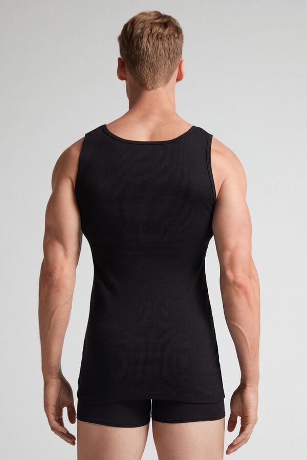 Black Intimissimi Superior Cotton Ribbed Men Tank Top | nGFBT8er