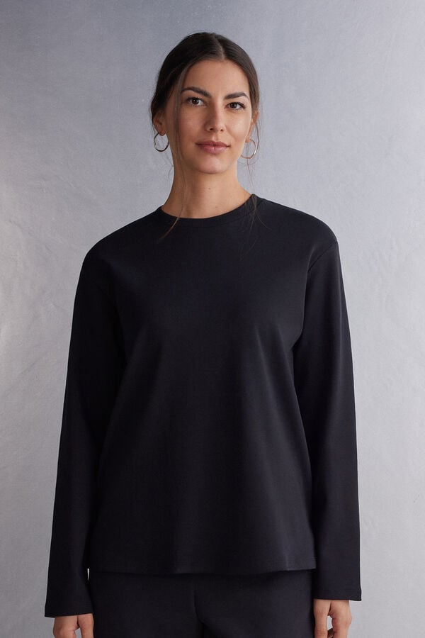 Black Intimissimi Top In Cotton Women Long Sleeve | NXUye0vu