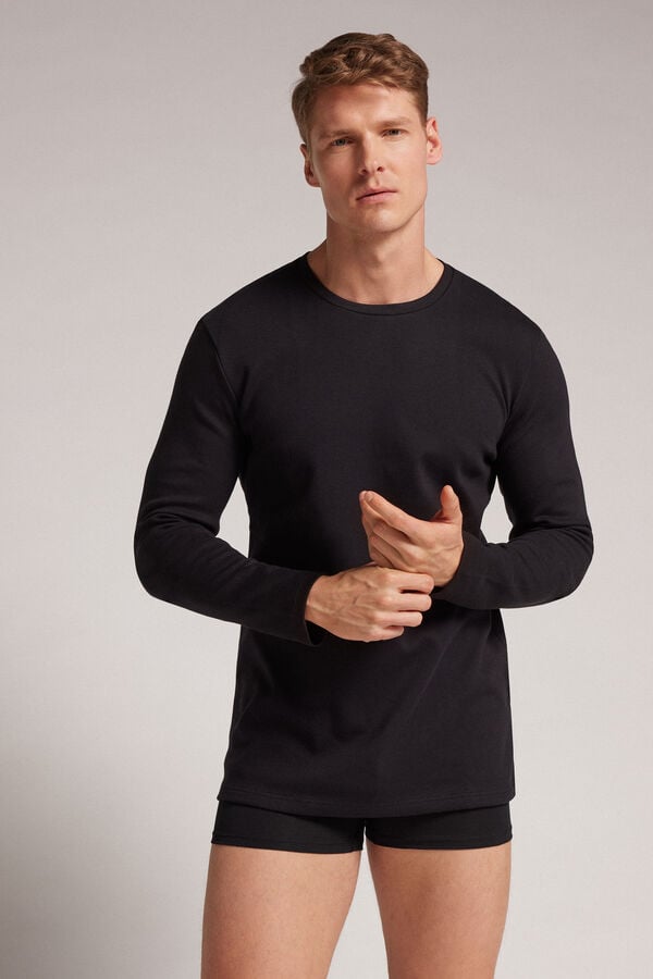 Black Intimissimi Top In Warm Cotton Men Long Sleeve | UcBDlQCi