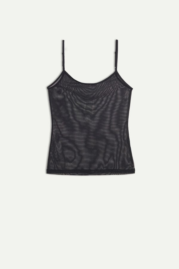 Black Intimissimi Tulle Spaghetti Strap Women Tank Top | fnnX9sRn