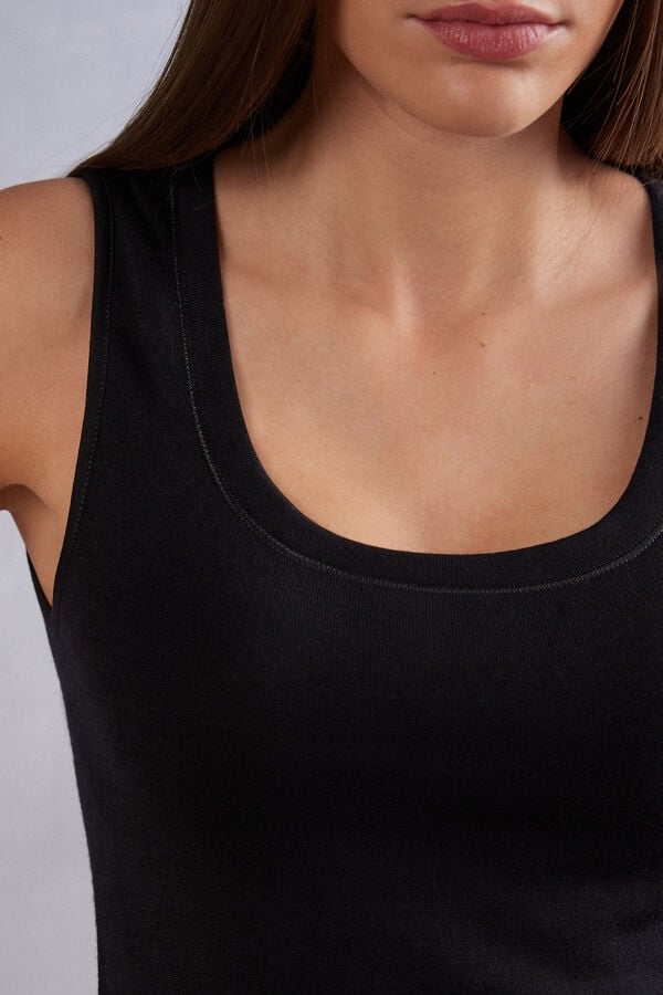 Black Intimissimi Wool Cotton Women Tank Top | wnSweURi