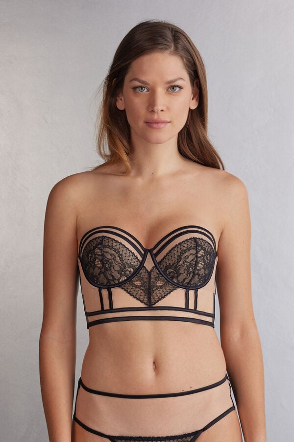 Black / Beige Intimissimi Luxury Moments Giada Bandeau Bustier Women Bra | HNTYYYBj