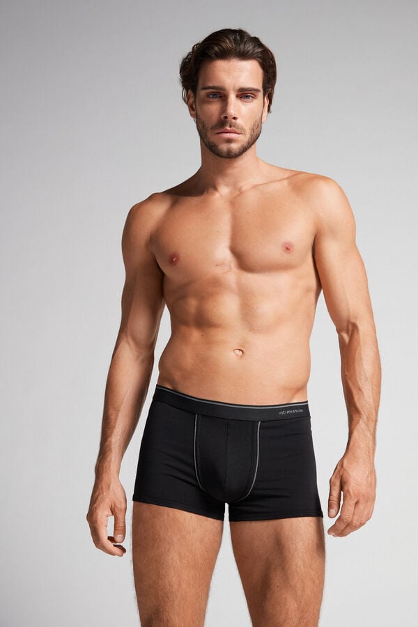 Black / Deep Grey Intimissimi Superior Cotton With Exposed Elastic Men Boxer | 9FDzXk9c