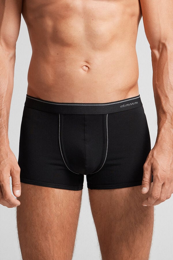 Black / Deep Grey Intimissimi Superior Cotton With Exposed Elastic Men Boxer | 9FDzXk9c