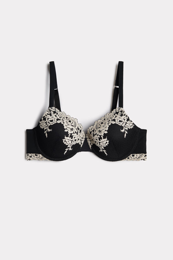 Black / White Intimissimi Pretty Flowers Francesca Balconette Women Bra | r8Gc2Qpk