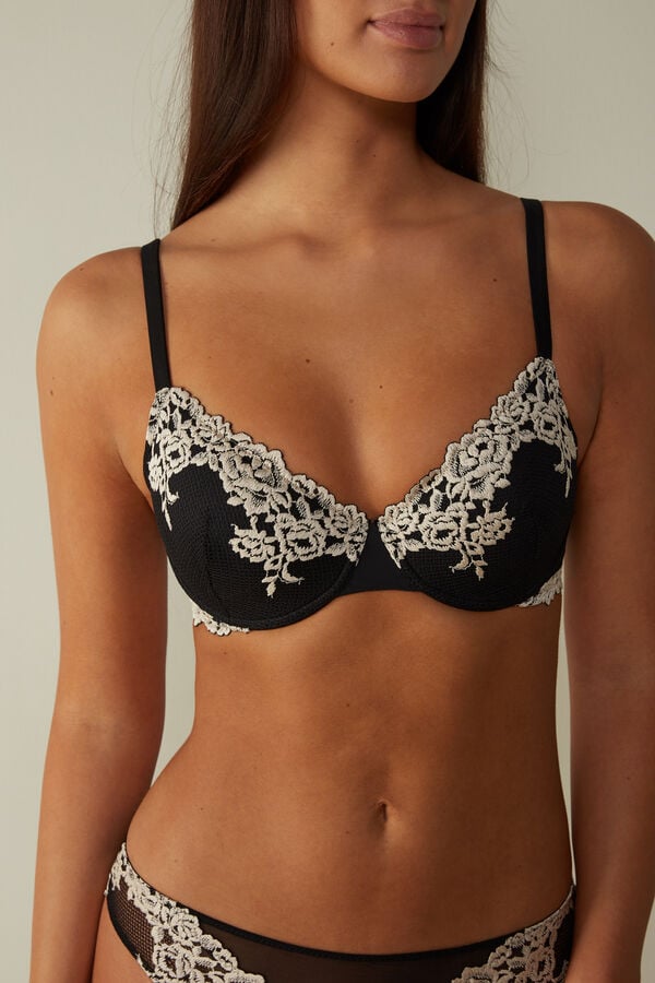 Black / White Intimissimi Pretty Flowers Francesca Balconette Women Bra | r8Gc2Qpk