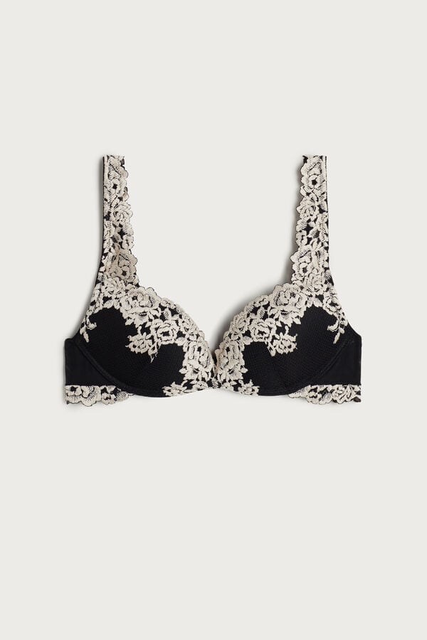 Black / White Intimissimi Pretty Flowers Gioia Super Push-Up Women Bra | 0DBubDDC