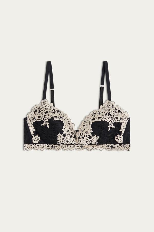 Black / White Intimissimi Pretty Flowers Tiziana Triangle Women Bra | Q4nZghtm