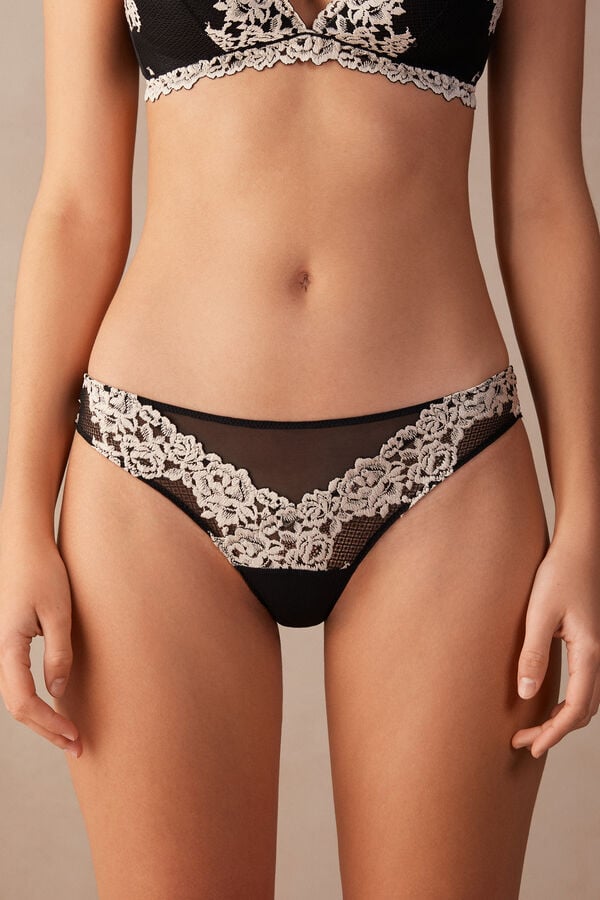 Black / White Intimissimi Pretty Flowerszilian Women Briefs | 2XRNnjpe