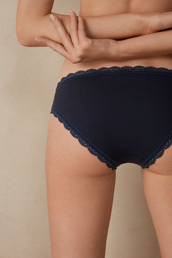 Blue Intimissimi Cotton And Lace Women Panties | HYJDKSNq