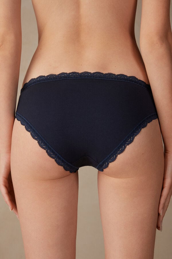 Blue Intimissimi Cotton And Lace Women Panties | HYJDKSNq