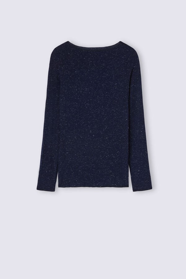 Blue Intimissimi Crewneck In Modal Light With Cashmere Lamé Women Sweater | 44bJNhs6