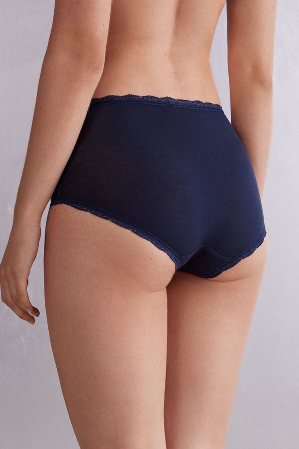 Blue Intimissimi High Rise Cotton And Lace Hipsters Women Briefs | sbkB1wD8