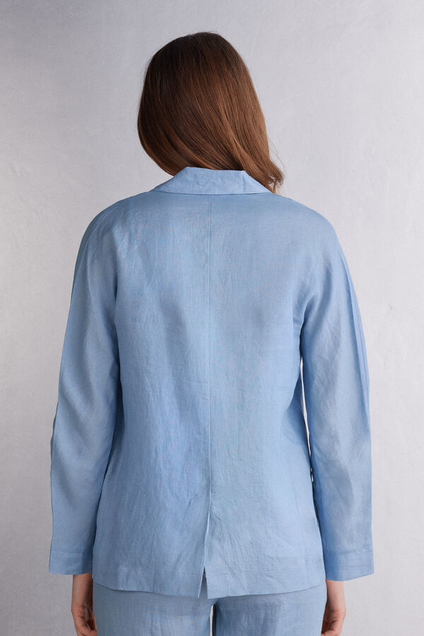 Blue Intimissimi Linen Cloth Double Breasted Women Jacket | zIHhGrUv