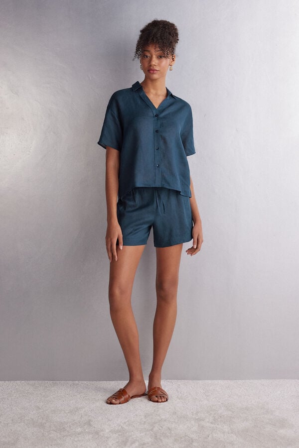 Blue Intimissimi Linen Cloth Women Short Sleeve | sfvUnJct