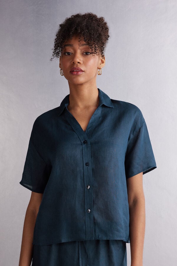 Blue Intimissimi Linen Cloth Women Short Sleeve | sfvUnJct