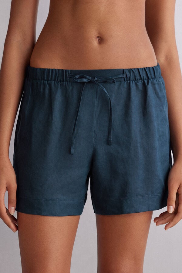 Blue Intimissimi Linen Cloth Women Shorts | B4FjC4G6