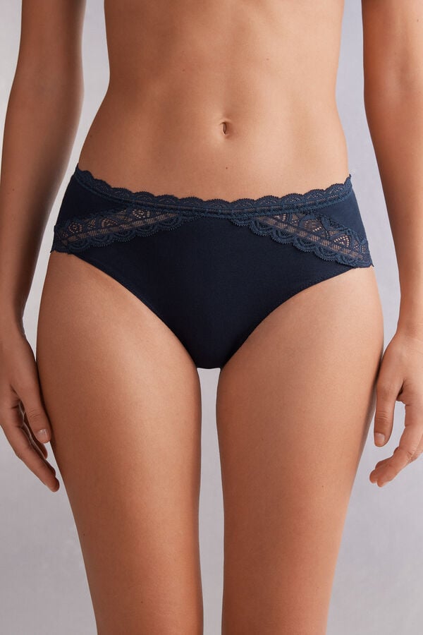 Blue Intimissimi Semi-High Rise Cotton And Lace Women Panties | mTDU2sGD