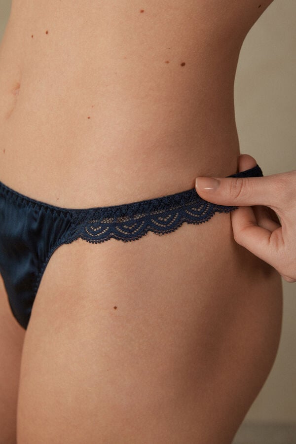 Blue Intimissimi Silk And Lace G-String Women Thong | 4ya3wJaH