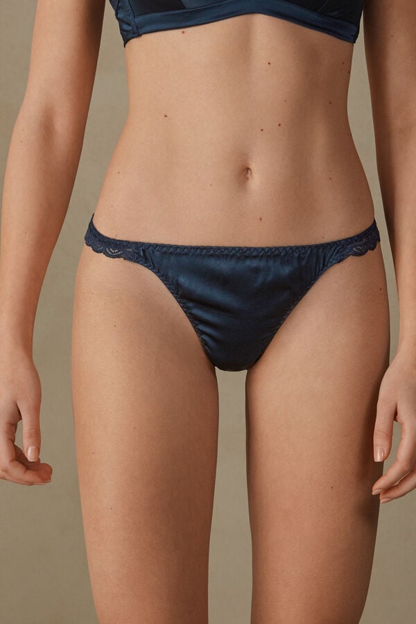 Blue Intimissimi Silk And Lace G-String Women Thong | 4ya3wJaH