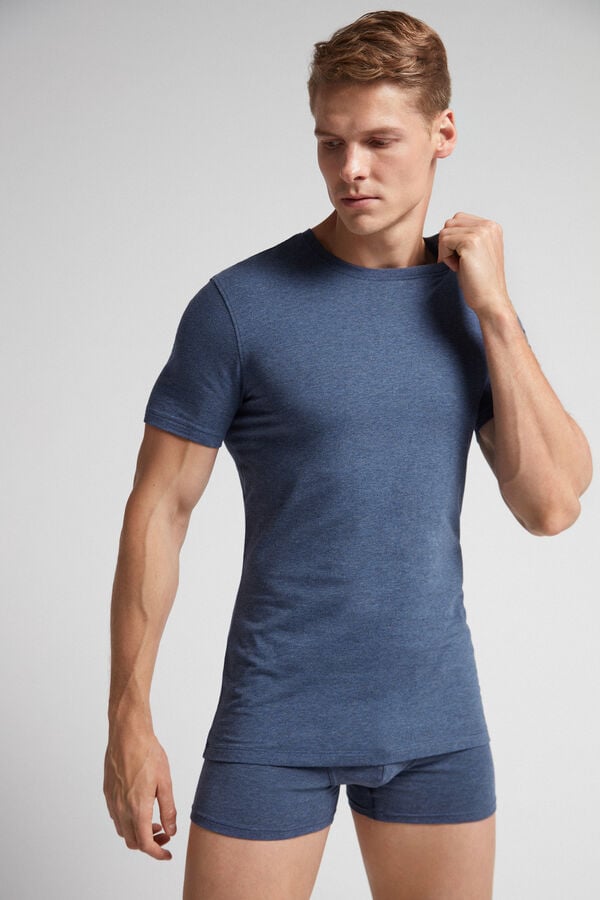 Blue Intimissimi Stretch Superior Cotton Men T-Shirt | 5mhwa2Uz