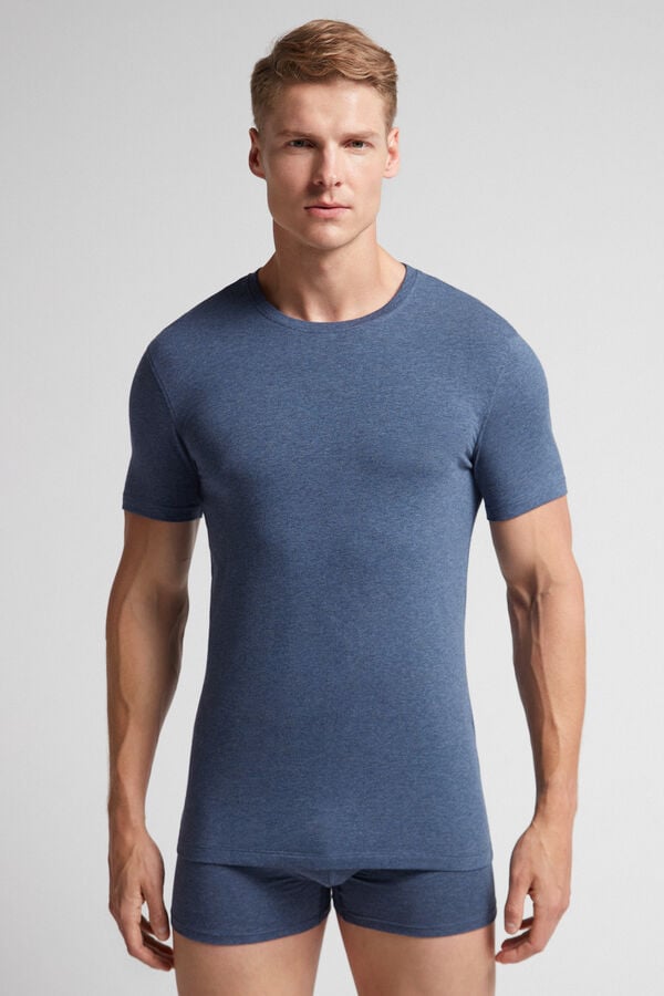 Blue Intimissimi Stretch Superior Cotton Men T-Shirt | 5mhwa2Uz