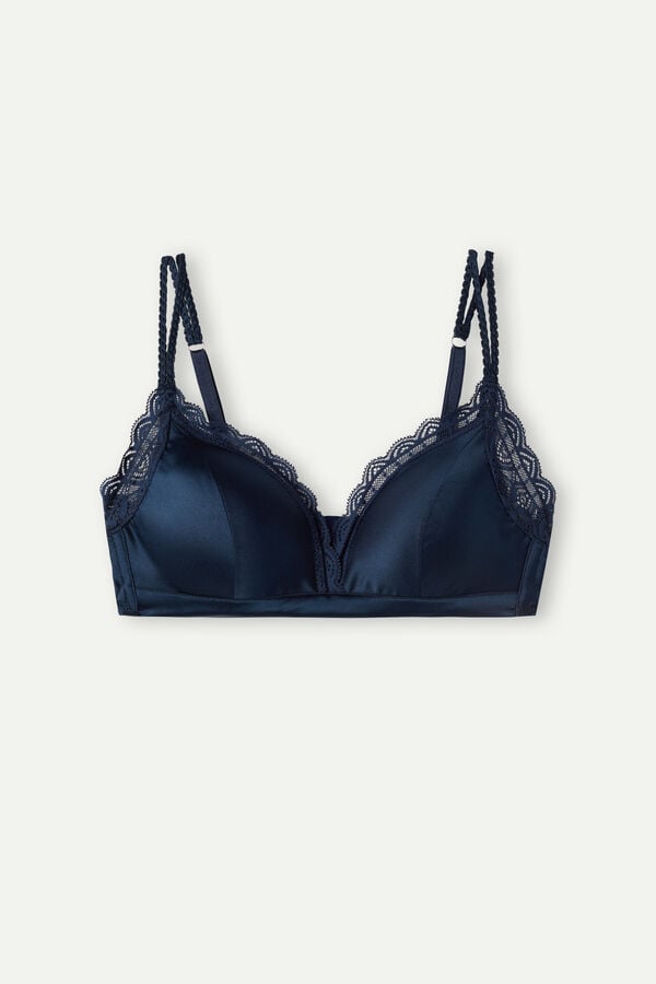 Blue Intimissimi Tiziana Wireless Plunge Triangle Silk And Lace Women Bra | 4oDwN0mK