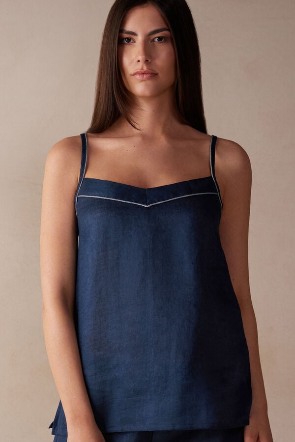 Blue Intimissimi Yacht Night Linen Women Tank Top | nZUxczsW