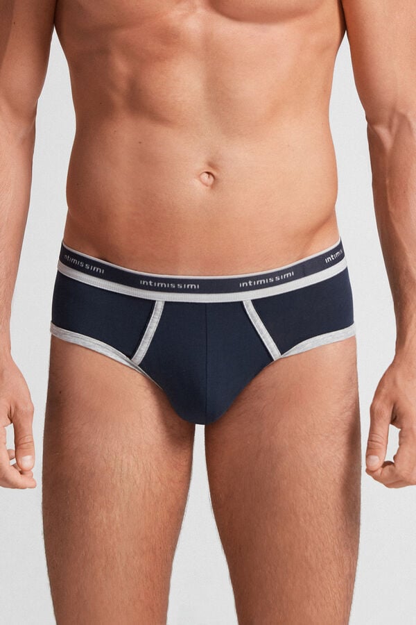 Blue / Light Grey Intimissimi Natural Fresh Cotton Logo Men Briefs | 39xmQqg0