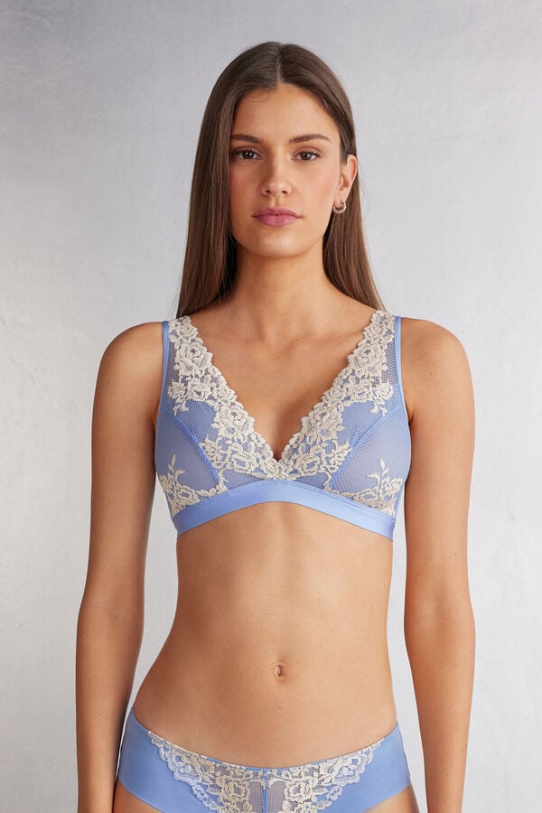 Blue / White Intimissimi Pretty Flowers Lara Triangle Women Bra | XhTKYs3i