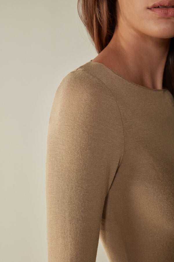 Brown Intimissimi Boat Neck Modal Cashmere Ultralight Women Long Sleeve | pggiuIBl