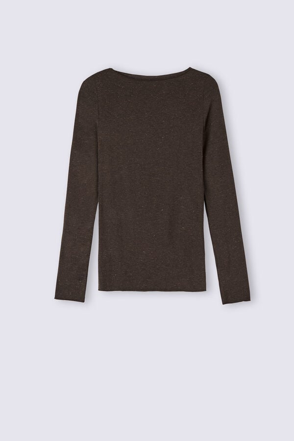 Brown Intimissimi Crewneck In Modal Light With Cashmere Lamé Women Sweater | qxFDU44K