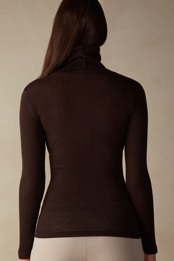 Brown Intimissimi High-Neck Tubular In Wool And Silk Women Sweater | U3AZgRAt