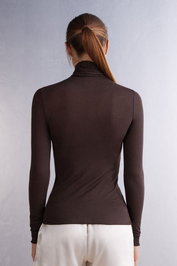 Brown Intimissimi Modal Cashmere Ultralight High-Neck Women Long Sleeve | FfnYXw1N