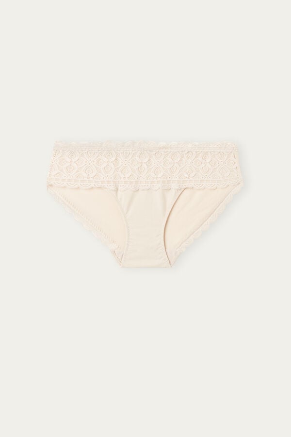 Cream Pink Intimissimi Lace And Cotton High Rise Women Panties | SQSrAxnG