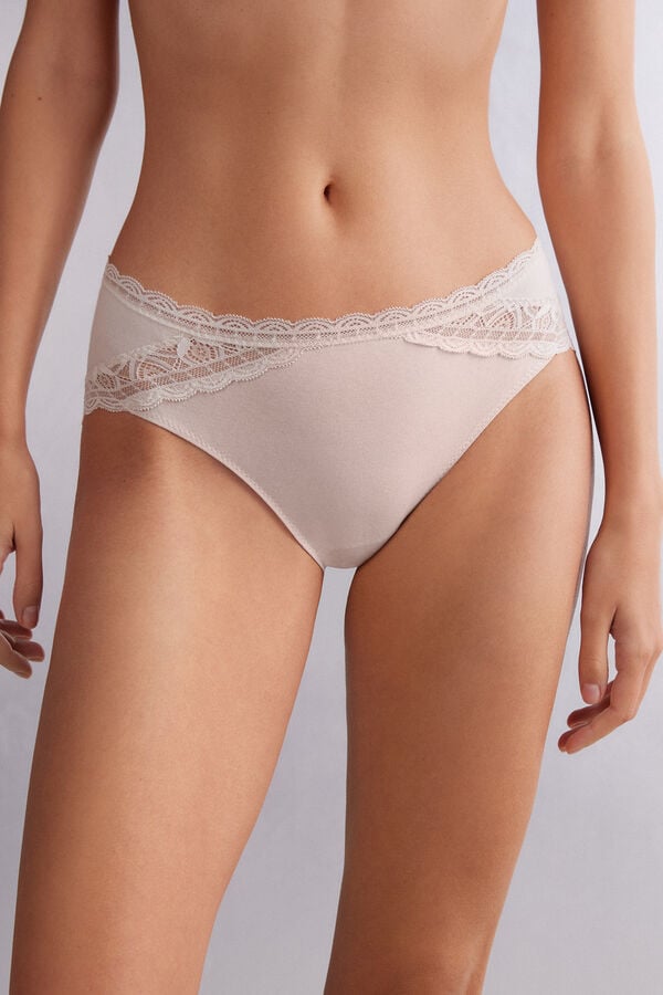 Cream Pink Intimissimi Semi-High Rise Cotton And Lace Women Panties | qeg3Uu1o