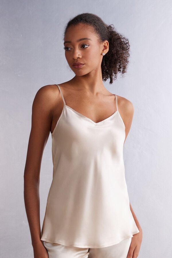 Cream Pink Intimissimi Silk Satin With V-Neckline Women Tank Top | yxoWhAR1