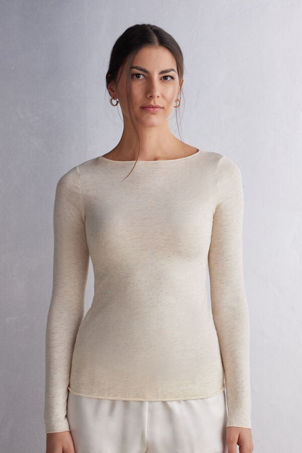 Cream White Intimissimi Crewneck In Modal Light With Cashmere Lamé Women Sweater | mZfc3aRs