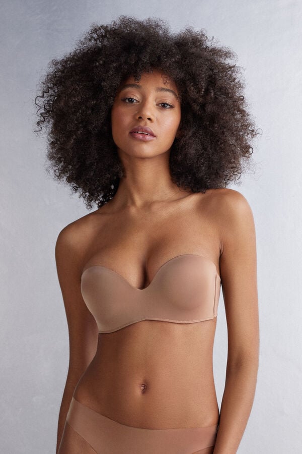 Dark Beige Intimissimi Gioia Bandeau Ultralight Microfiber Women Bra | fgKfb8BI