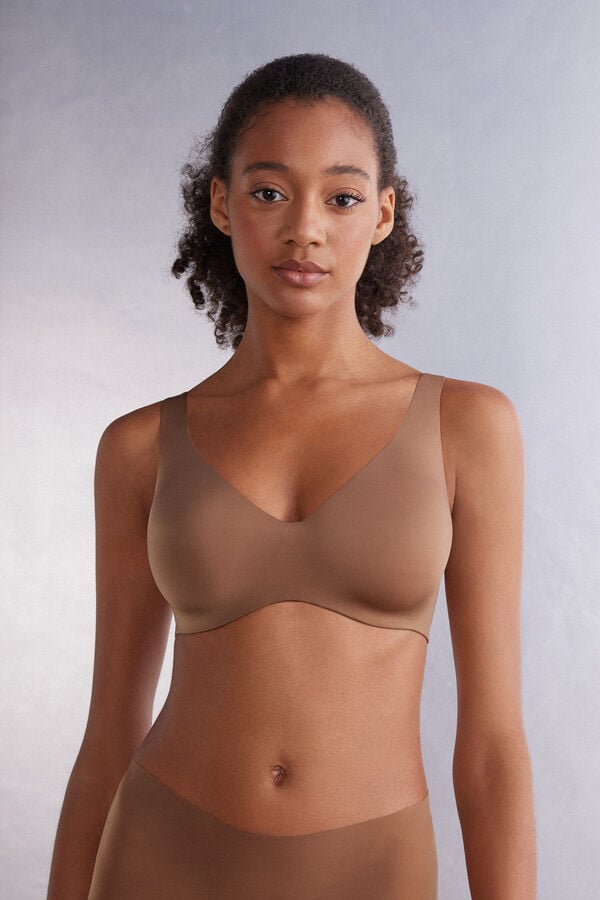 Dark Beige Intimissimi Greta Comfort Lounge Balconette Ultralight Microfiber Women Bra | cpDy6lh4